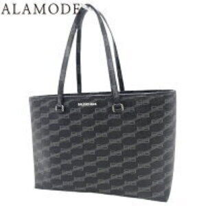 BALENCIAGA Monogram Signature Shopper Tote Bag Shoulder Black